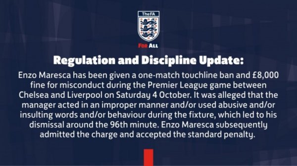 官方:马雷斯卡因对阵利物浦染红,被禁赛一场+罚款8000英镑 官方:马雷斯卡因对阵利物浦染红,被禁赛一场+罚款8000英镑