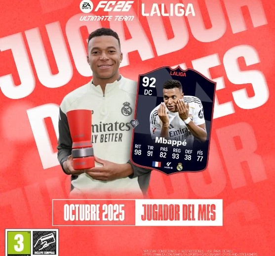 连续第2个月当选！西甲官方：姆巴佩当选10月职业联赛  最佳球员